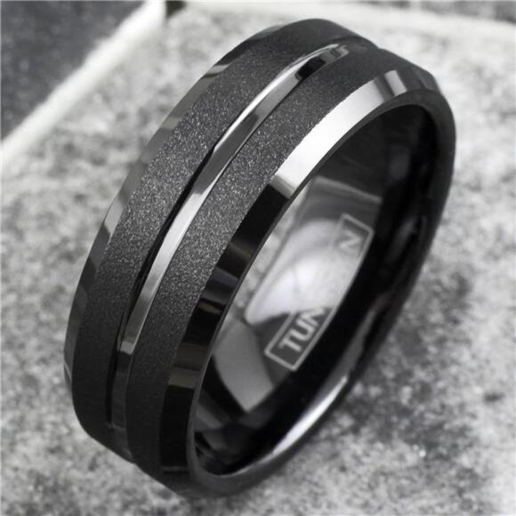 Men's Wedding Band Rings - Black Classic Comfort Fit for Men and Women - Picture 2 of 11
